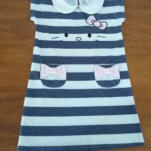 Hello Kitty by sanrio girls White and Blue striped embroidered dress size 5 EUC